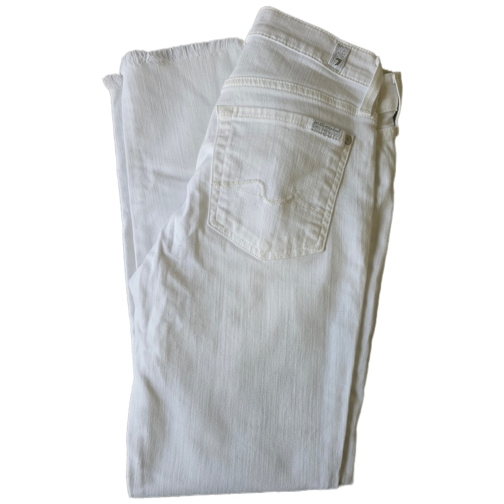 7 For All Mankind Womens White Skinny Jeans Raw Hem Size 27 Squiggle Pocket